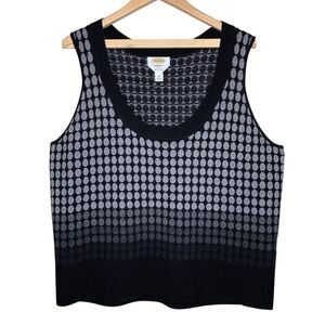 Talbots Merino Wool Pullover Sweater Vest Size 1X Black Gray Polka Dot Classic